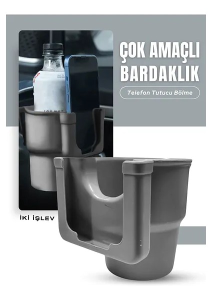 Araç Içi Bardak ve Telefon Tutucu Gri 2 Adet