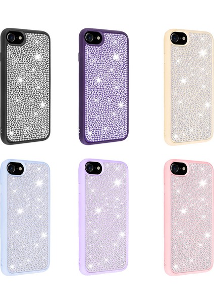 iPhone Se 2020 Uyumlu Parlak Taşlı Tasarım Hgea Ston Kapak-Siyah
