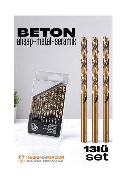 Beton Matkap Ucu Seti- Çelik Beton Metal Ahşap Matkap 13 Lü Set
