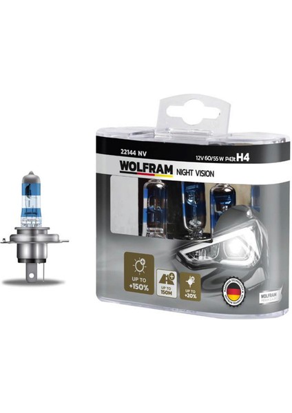 Ampul 12V H4 60/55 P43T Night Vision 150 Fazla 20 Beyaz Işik Bstmy