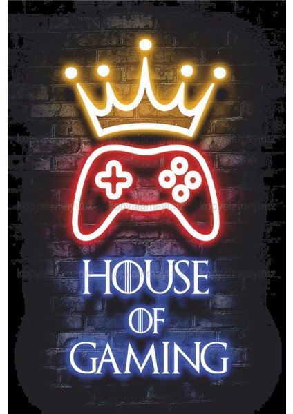 House Of Gaming Gamer Pc Mobil Konsol Oyunu Ev Dekorasyon Tablo Retro Ahşap Poster