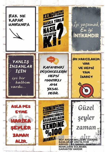 9 Parça Karışık Yazılı Ahşap Tablo Seti Umurumda Değil Komik Eprili Atarlı Sözler Duvar Yazıları