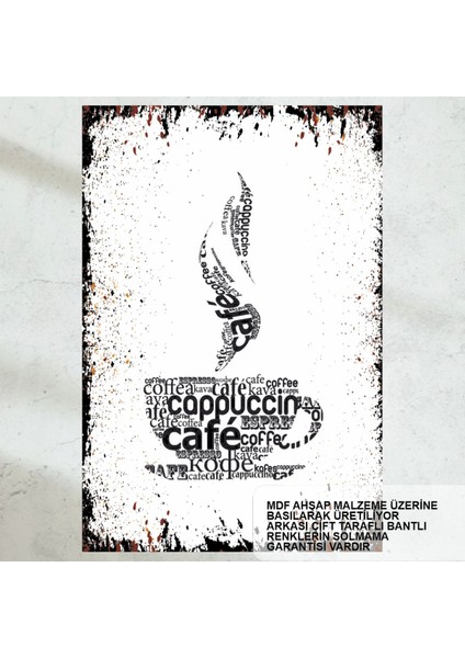 Cappuccino Kahve Keyfi Ev Mutfak Kafe Dekorasyon Tablo Retro Ahşap Poster