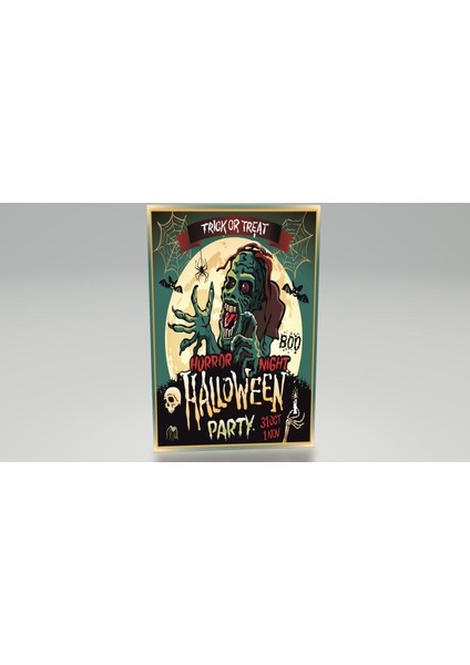 Halloween Party Cadılar Bayramı Korku Gecesi Eğlenceli Retro Ahşap Poster