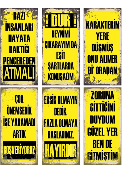 Atarlı Komik Eğlenceli Sözler Duvar Yazıları Kamyon Arkası Sözler 6lı Mini Retro Ahşap Poster Set