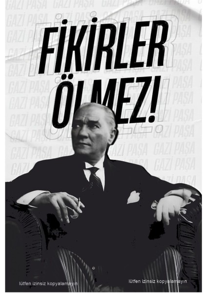 Mustafa Kemal Atatürk Fikirler Ölmez Ev Dekorasyon Tablo Retro Ahşap Poster