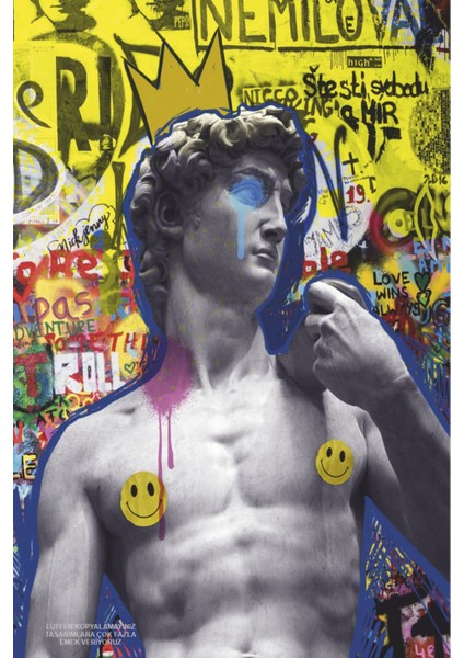 Yunan Mitolojik Tanrı Heykeli Eğlenceli Komik Pop Art Tablo Retro Ahşap Poster