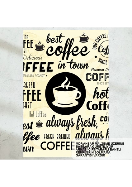 Vintage Kahve Desenleri Ev Mutfak Kafe Dekorasyon Tablo Retro Ahşap Poster