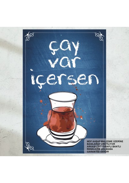 Çay Var Içersen Ev Mutfak Kafe Dekorasyon Tablo Retro Ahşap Poster