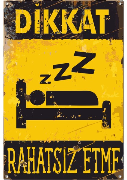 Dikkat Rahatsız Etme Uyku Levhası Retro Ahşap Poster