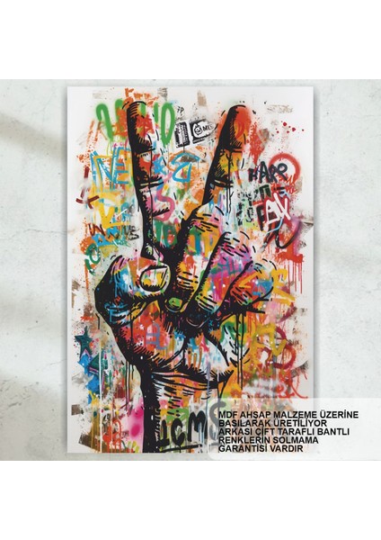 Barış Işareti Zafer Işareti Duvar Sanatı Ev Dekorasyon Tablo Retro Ahşap Poster Popart