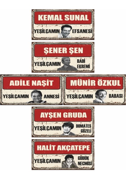 Yeşilçam Ünlüleri Türk Sineması 6lı Mini Retro Ahşap Poster Seti