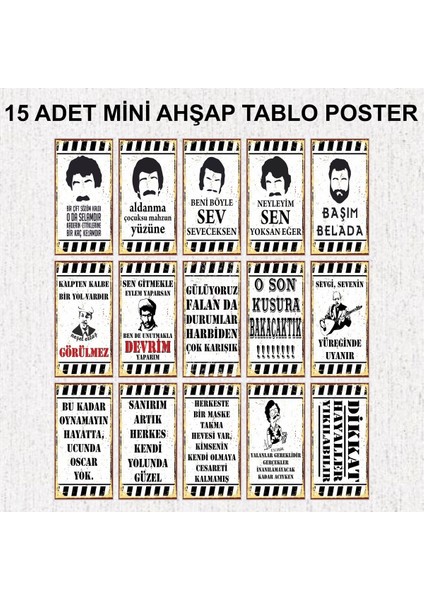 Arabesk Türkü Özgün Müzik ve Atarlı Komik Hüzünlü Sözler Dekorasyon Mdf Ahşap Tablo Seti