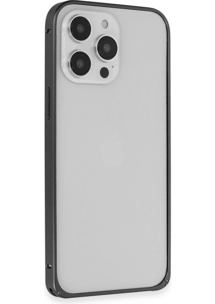 Iphone 15 Pro Max Kılıf Metal Bumper Magneticsafe Kapak - Siyah Bstmy