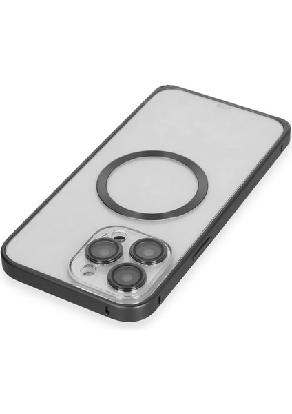 Iphone 15 Pro Max Kılıf Metal Bumper Magneticsafe Kapak - Siyah Bstmy