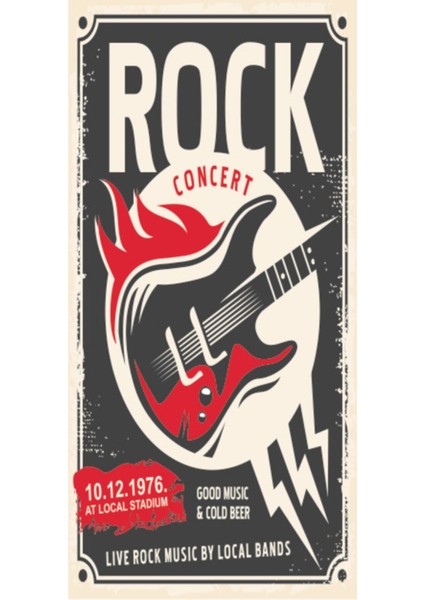 Rock Konser Gitar (10 cm x 20 Cm) Mini Retro Ahşap Poster