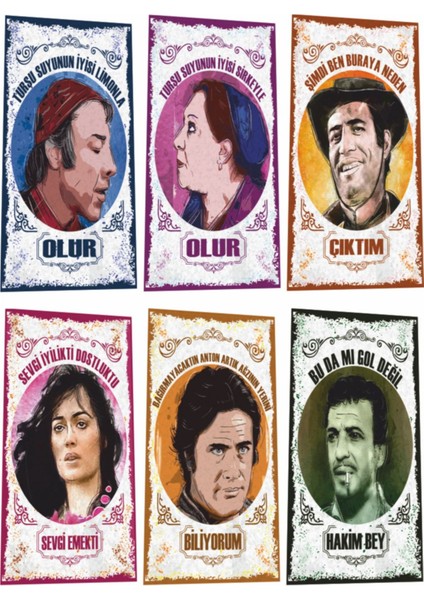Yeşilçam Türk Sineması Portreler ve Replikleri Serisi -3- 6lı Mini Retro Ahşap Poster Seti