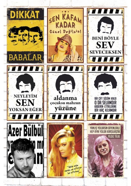 9 Parça Karışık Ahşap Tablo Seti Arabesk Müzik Ustalar Seti Müslüm Ferdi Tayfur Posterleri