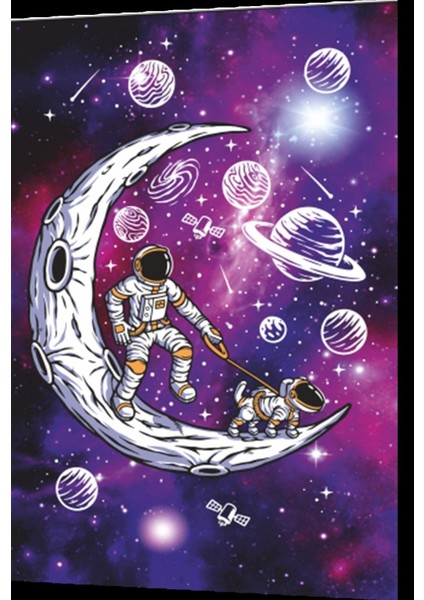 Uzayda Hayat Var Eğlenceli Astronot-16 Retro Ahşap Poster