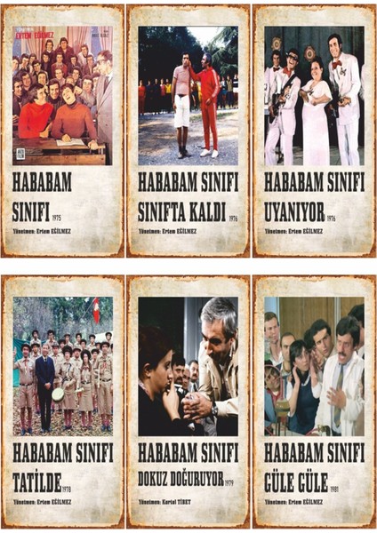Yeşilçam Hababam Sınıfı Serisi Sahneler Türk Sineması 6lı Mini Retro Ahşap Poster Seti