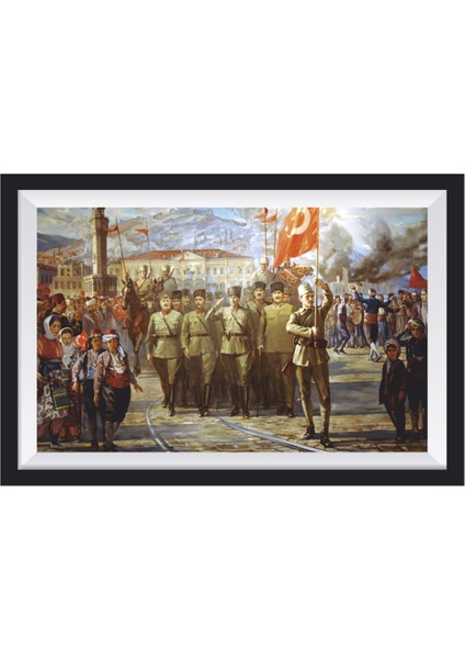 9 Eylül Izmirin Kurtuluşu Mustafa Kemal Atatürk Çerçeve Görünümlü Tablo Retro Ahşap Poster