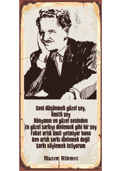 Nazım Hikmet Seni Düşünmek Güzel Şey (10 cm x 20 Cm) Mini Retro Ahşap
