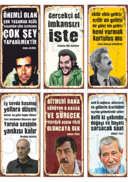 Deniz Gezmiş, Che Hasan Hüseyin, Ibrahim Karaca, Adnan Yücel, Ahmet Telli 6lı Mini Ahşap Poster Seti