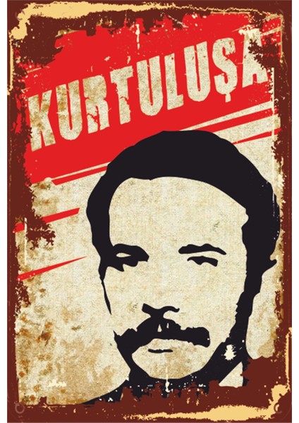Mahir Hüseyin Ulaş Kurtuluşa Kadar Savaş Devrimci Slogan Retro Ahşap Poster-1