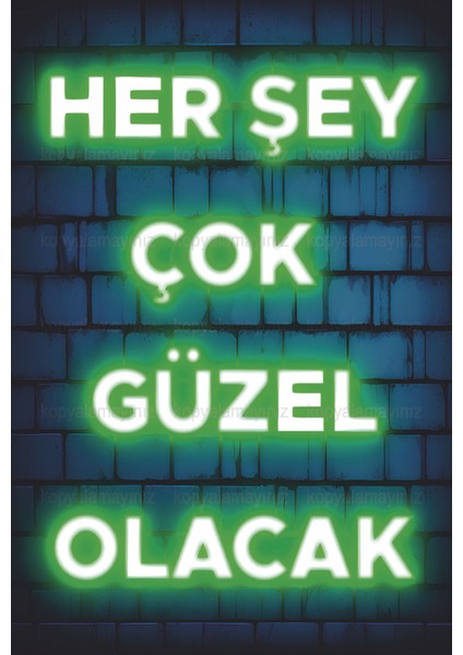 Her Şey Çok Güzel Olacak Ev Dekorasyon Tablo Neon Işık Görünümlü Retro Ahşap Poster