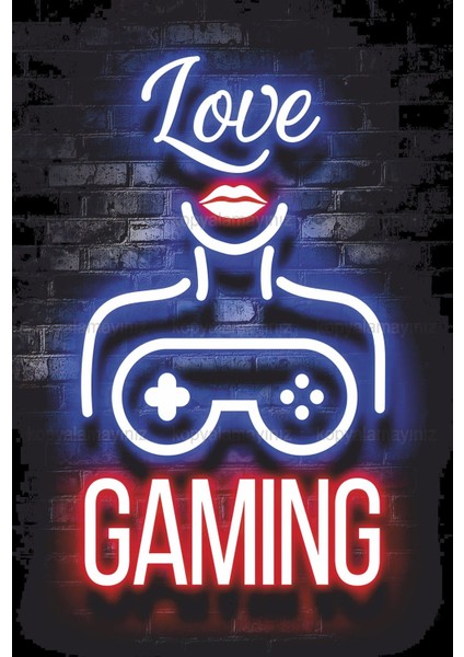 Love Gaming Pc Konsol Mobil Oyun Ev Dekorasyon Tablo Retro Ahşap Poster