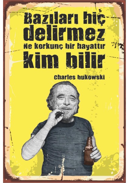 Charles Bukowski Edebiyat Retro Ahşap Poster