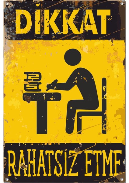 Dikkat Rahatsız Etme Ders Çalışıyorum Uyarı Levhası Retro Ahşap Poster