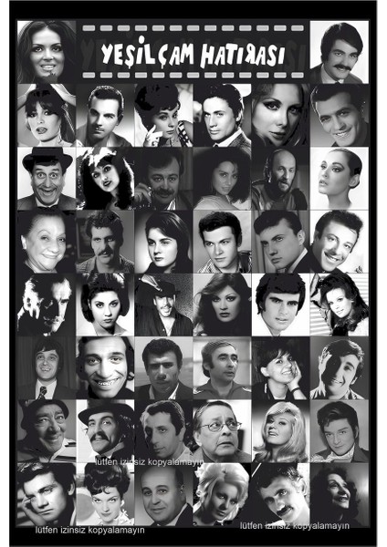 Yeşilçam Hatırası Türk Sineması Oyuncuları Kolaj Ev Dekorasyon Tablo Retro Ahşap Poster