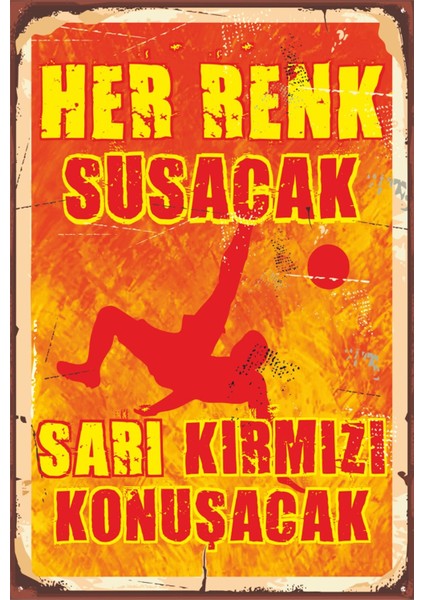 Sarı Kırmızı Futbol Takım Taraftar Sarı Kırmızı Kazanacak Retro Ahşap Poster