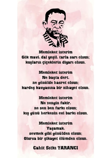 Cahit Sıtkı Taranci Memleket Isterim Şiiri Ev Dekorasyon Tablo Mini Retro Ahşap Poster