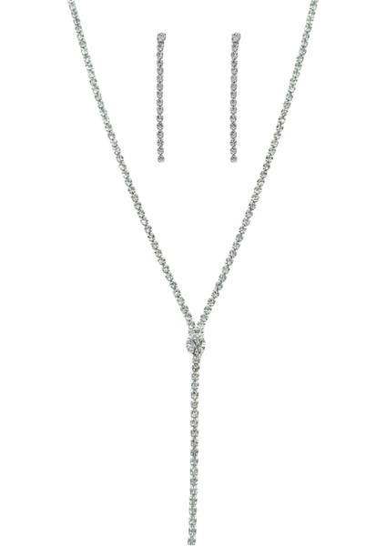 Premium Abiye Taşlı Su Yolu Kolye Küpe Set