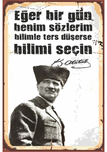 Atatürk Diyor Ki Bilim Retro Ahşap Poster