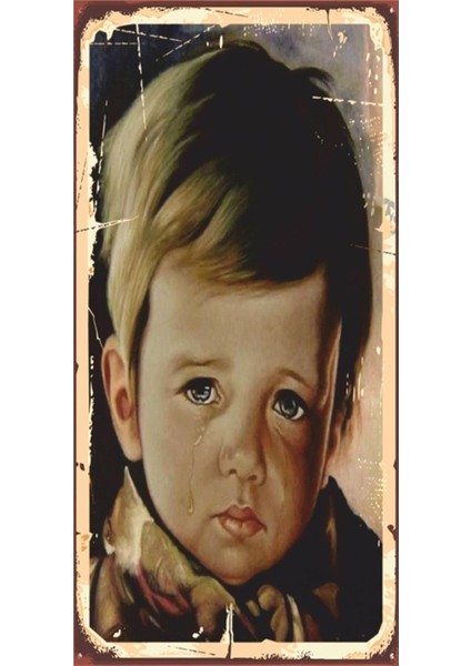 Ağlayan Çocuk Tablosu Mini Ahşap Poster