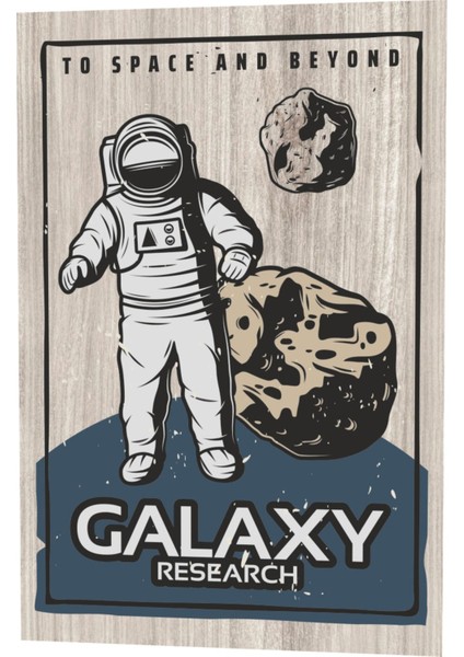 Uzay Araştırmaları Galaksi Meteor Asteroit Astronot Ahşap Desenli Retro Vintage Ahşap Poster