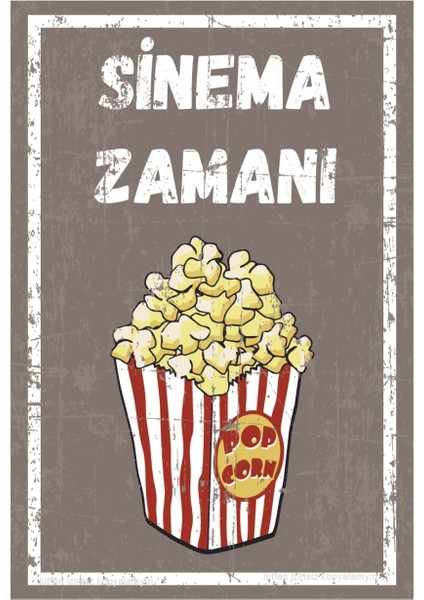 Sinema Zamanı Pop Corn Patlamış Mısır Ev Dekorasyon Tablo Pop Art Retro Ahşap Poster