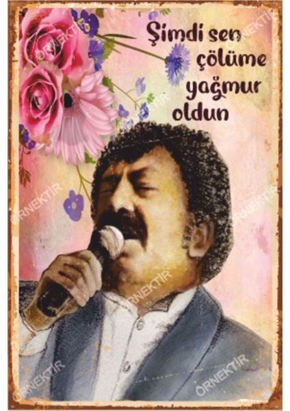 Müslüm Gürses Şimdi Sen Çölüme Yağmur Oldun Retro Ahşap Poster