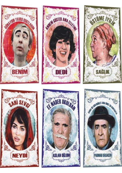 Yeşilçam Türk Sineması Portreler ve Replikleri Serisi -1 6lı Mini Retro Ahşap Poster Seti
