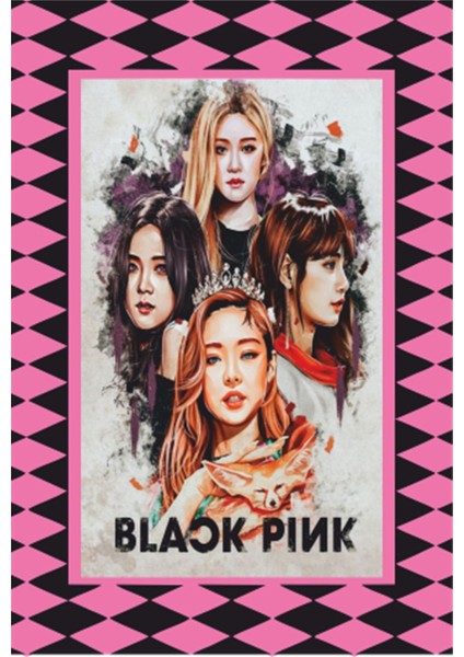 K-Pop Black Pink Çerçeve Görünümlü Retro Ahşap Poster-13