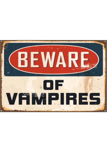 Dikkat Vampir Retro Vintage Ahşap Poster