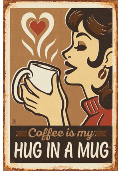 Fincanda Kahve Aşkı Mutfak Dekorasyonu Retro Ahşap Poster