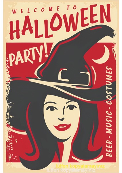 Halloween Party Cadılar Bayramı Eğlenceli Komik Ev Dekorasyon Tablo Retro Ahşap Poster