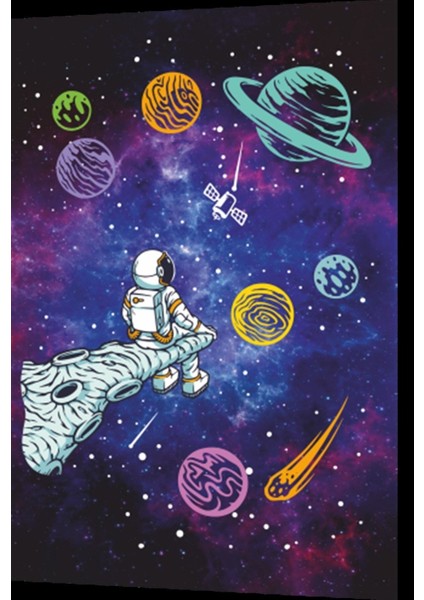 Uzayda Hayat Var Eğlenceli Astronot-3 Retro Ahşap Poster