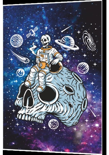 Uzayda Hayat Var Eğlenceli Astronot-15 Retro Ahşap Poster