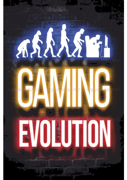 Gaming Evolution Gamer Oyuncu Pc Mobil Konsol Oyun Ev Dekorasyon Tablo Retro Ahşap Poster