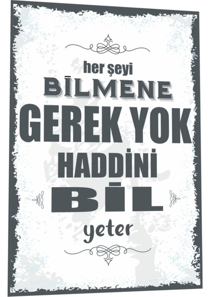 Duvar Yazıları Her Şeyi Bilmene Gerek Yok Haddini Bil Yeter Retro Ahşap Poster 788